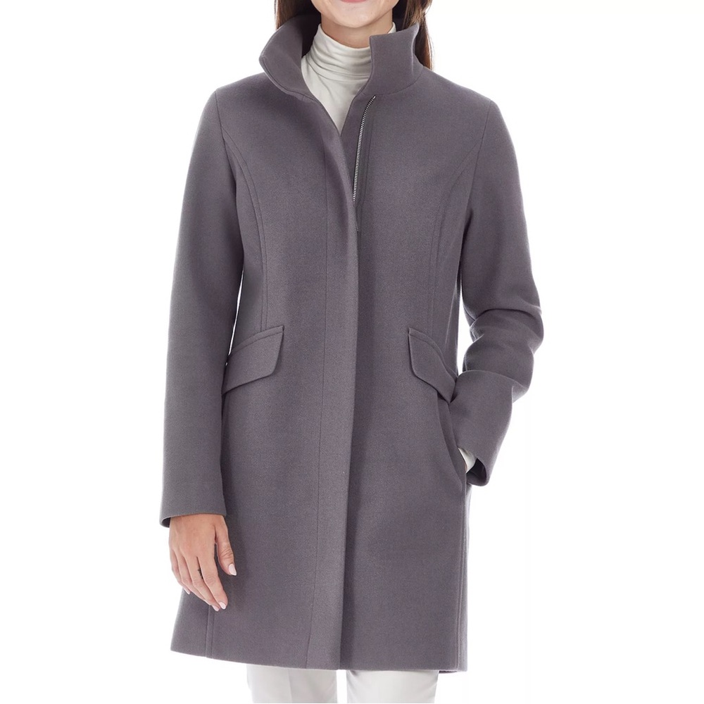 NWT Nine West Faux-Wool Zip Front Coat Gray Size XXL